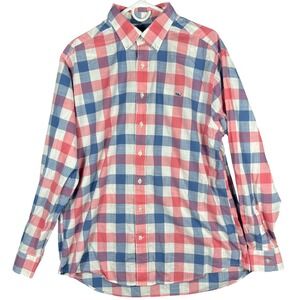 Vineyard Vines Button Down Shirt Mens XL Red White Blue Plaid Slim Fit Casual